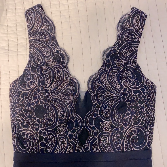 Navy Embroidered Formal Dress with Side Slit - Picture 7 of 7